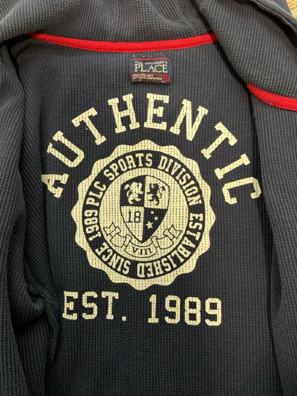 Navy Hooded Zip Sweatshirt with Crest